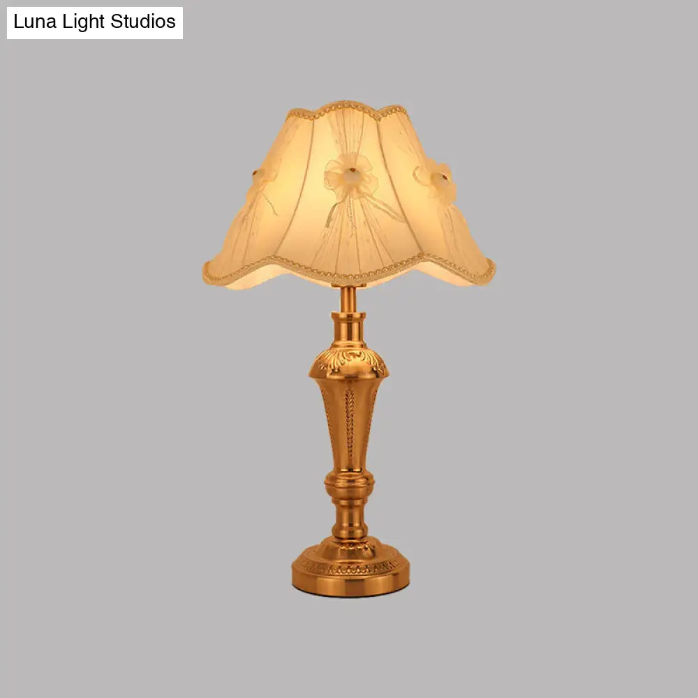 Traditional Bedside Desk Light With Floral/Conical Design Single Head Gold Night Table Lamp