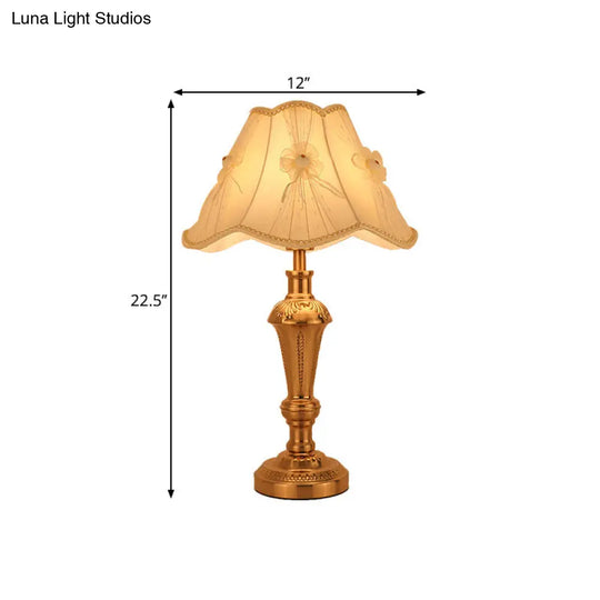 Traditional Bedside Desk Light With Floral/Conical Design Single Head Gold Night Table Lamp