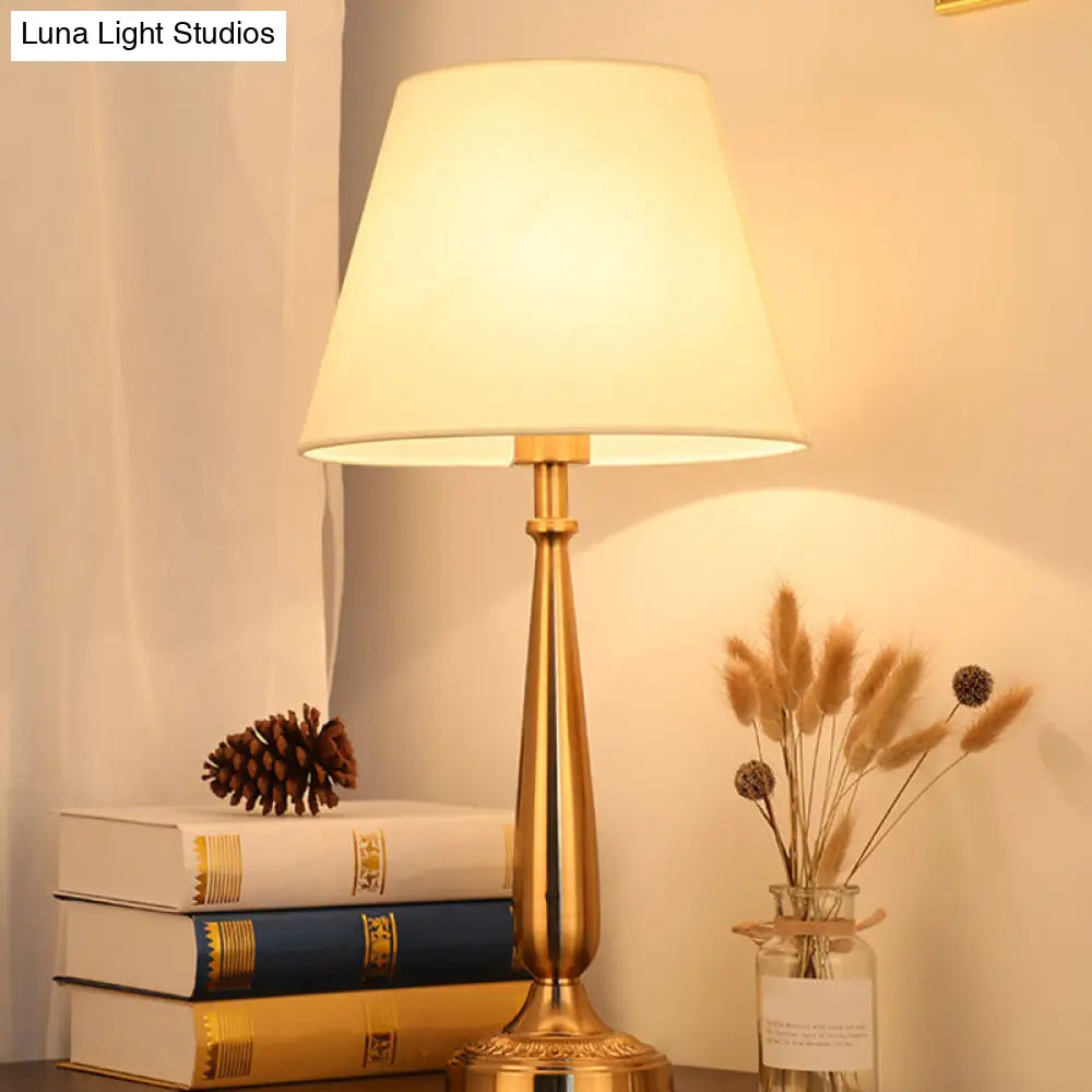 Traditional Bedside Desk Light With Floral/Conical Design Single Head Gold Night Table Lamp / A