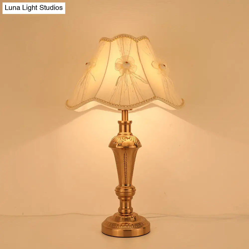 Traditional Bedside Desk Light With Floral/Conical Design Single Head Gold Night Table Lamp