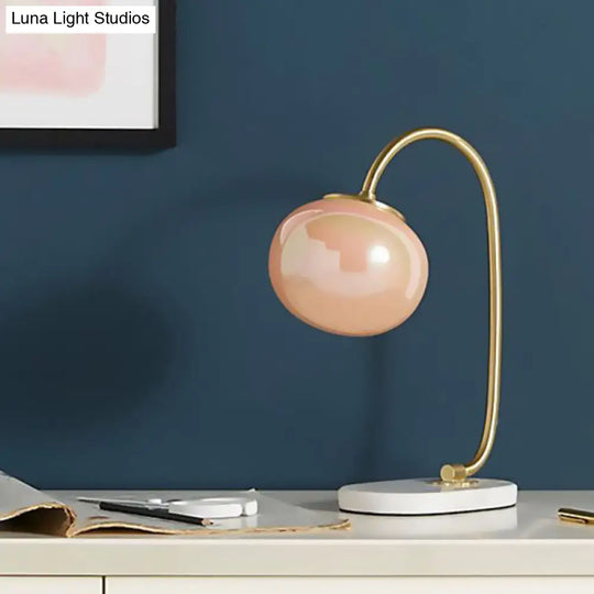 Elena - Nordic Gold Global Read Book Light Style 1-Head Pink Glass Night Table Lamp With Metal