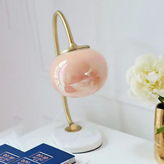 Elena - Nordic Gold Global Read Book Light Style 1-Head Pink Glass Night Table Lamp With Metal