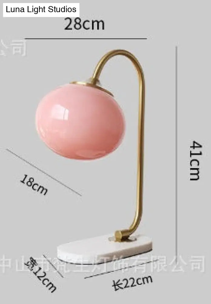 Elena - Nordic Gold Global Read Book Light Style 1-Head Pink Glass Night Table Lamp With Metal