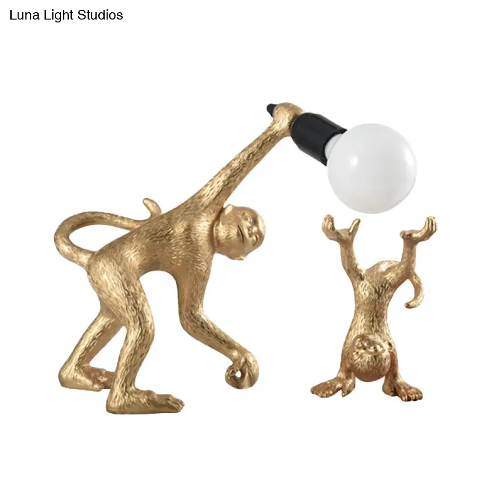 Elena - Resin Monkey Shape Night Table Light Creative 1 Bulb Gold/White/Black Reading Lighting For