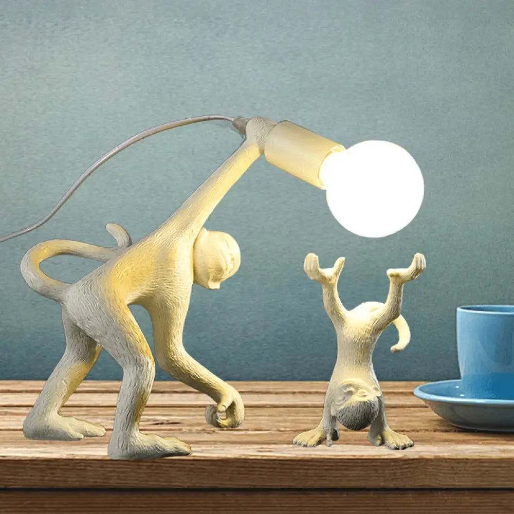 Elena - Resin Monkey Shape Night Table Light Creative 1 Bulb Gold/White/Black Reading Lighting For