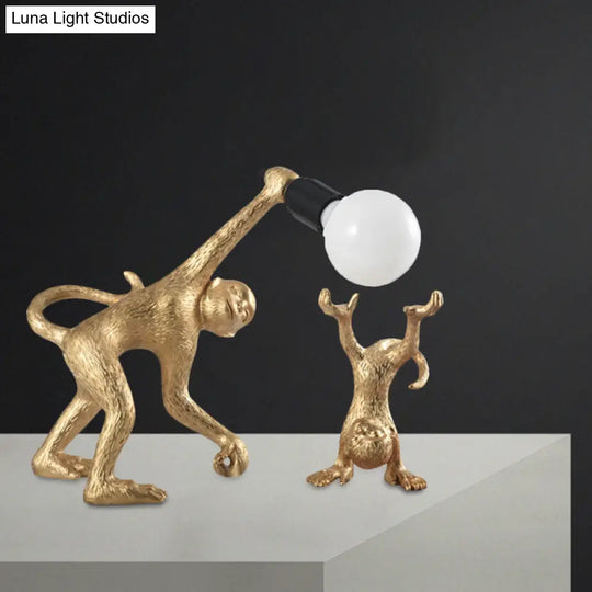 Elena - Resin Monkey Shape Night Table Light Creative 1 Bulb Gold/White/Black Reading Lighting For