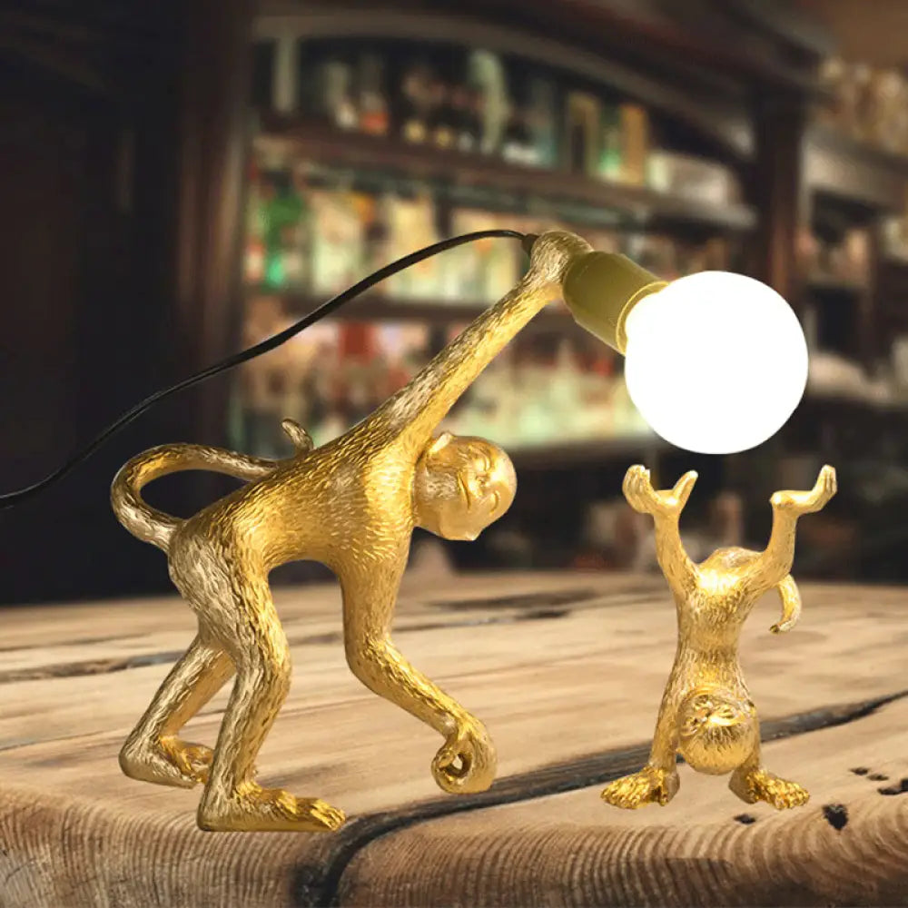 Elena - Resin Monkey Shape Night Table Light Creative 1 Bulb Gold/White/Black Reading Lighting For