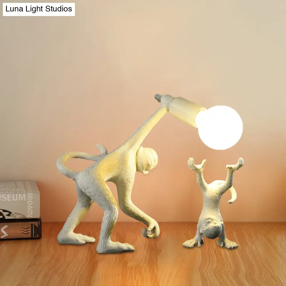 Elena - Resin Monkey Shape Night Table Light Creative 1 Bulb Gold/White/Black Reading Lighting For