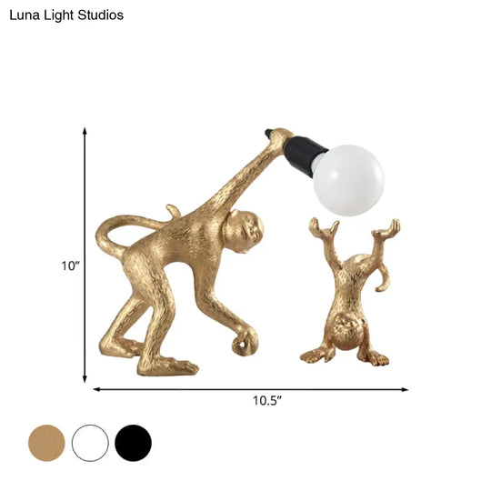 Elena - Resin Monkey Shape Night Table Light Creative 1 Bulb Gold/White/Black Reading Lighting For