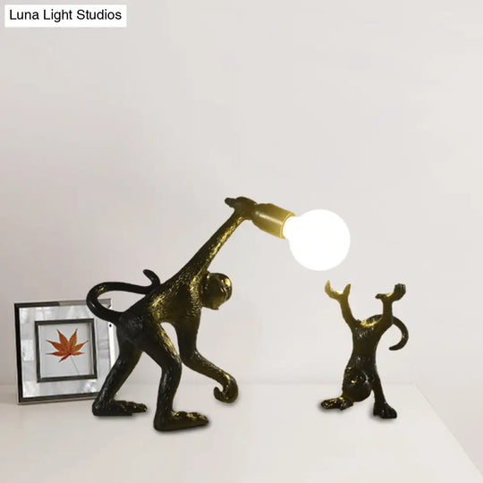 Elena - Resin Monkey Shape Night Table Light Creative 1 Bulb Gold/White/Black Reading Lighting For