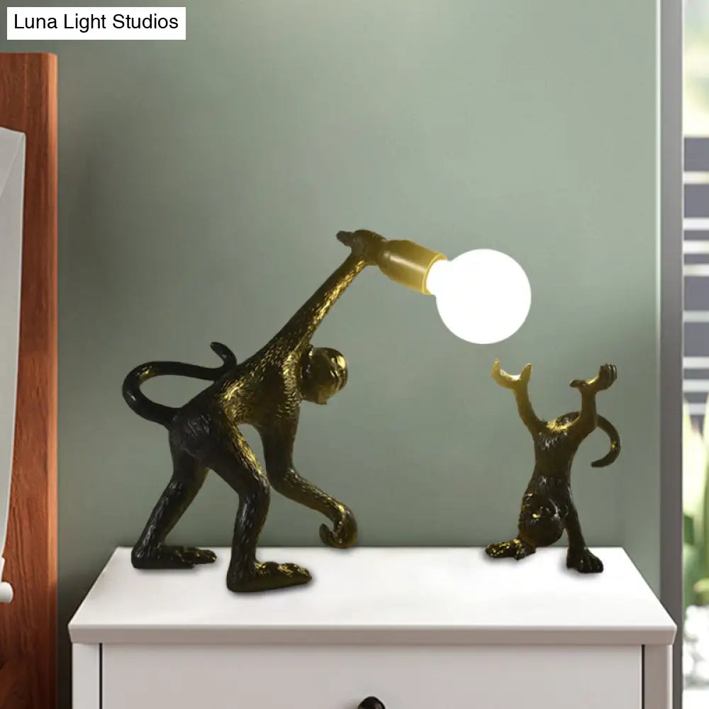 Elena - Resin Monkey Shape Night Table Light Creative 1 Bulb Gold/White/Black Reading Lighting For