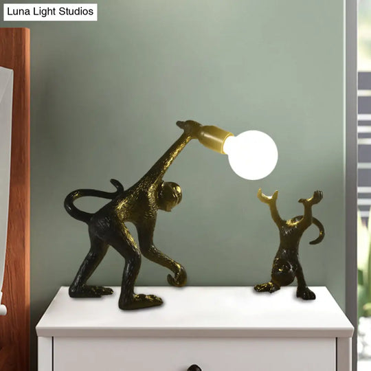 Elena - Resin Monkey Shape Night Table Light Creative 1 Bulb Gold/White/Black Reading Lighting For