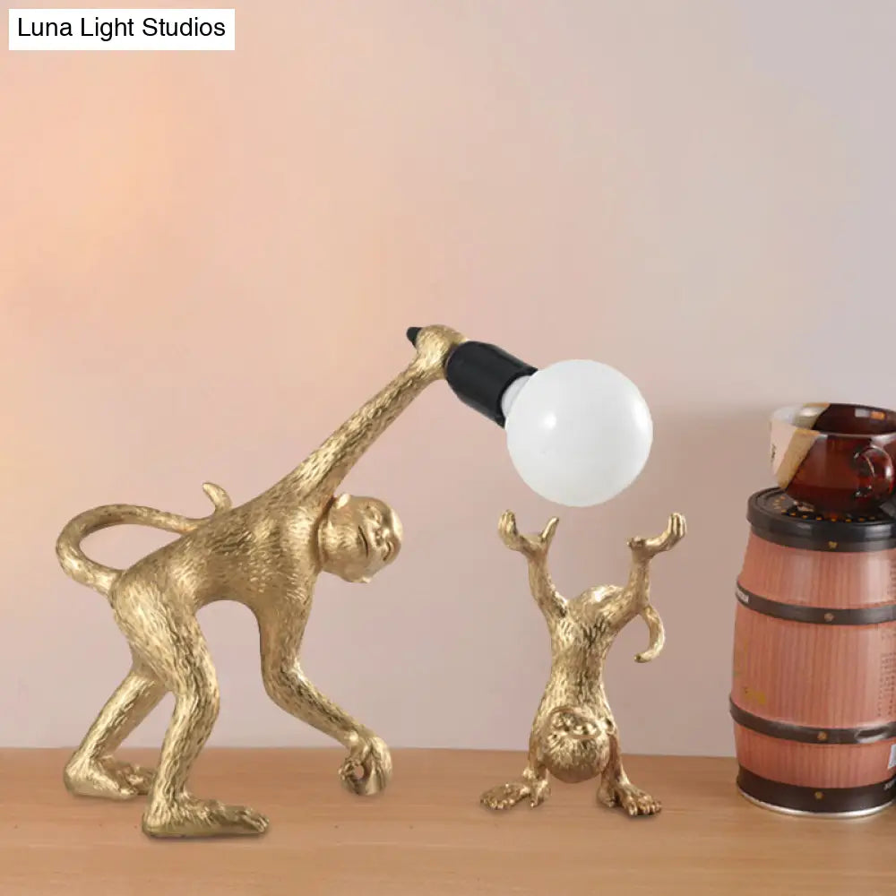 Elena - Resin Monkey Shape Night Table Light Creative 1 Bulb Gold/White/Black Reading Lighting For