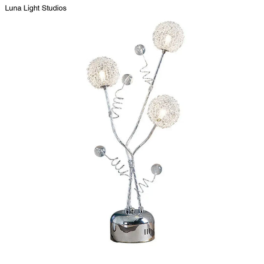 Silver Metal Desk Lamp: Branching Led Art Decor Night Table Light With Dandelion And Modo Detail