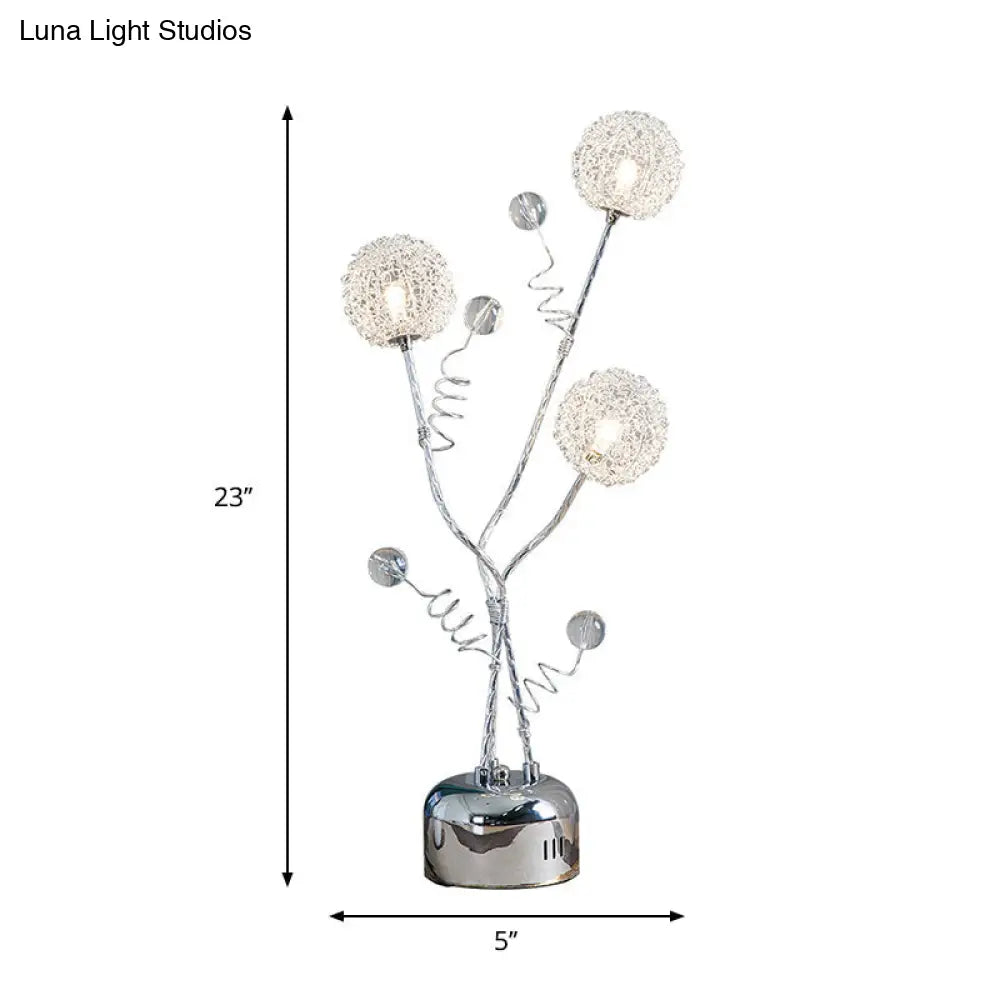 Silver Metal Desk Lamp: Branching Led Art Decor Night Table Light With Dandelion And Modo Detail