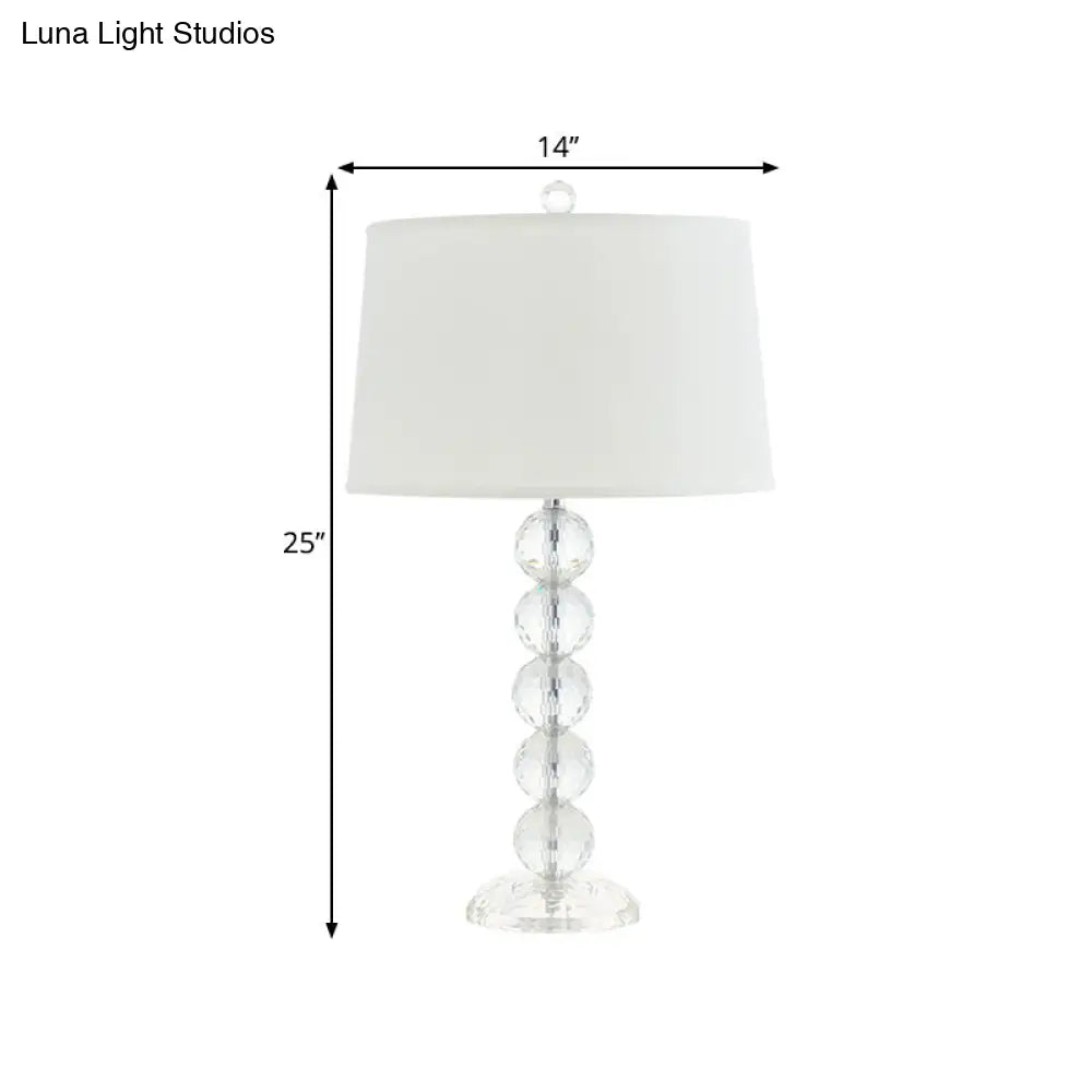 Classic Tapered Table Lamp With Fabric Shade And Crystal Orbs In White