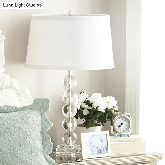 Eleonora - White Tapered Table Lamp With Fabric Shade And Crystal Orbs