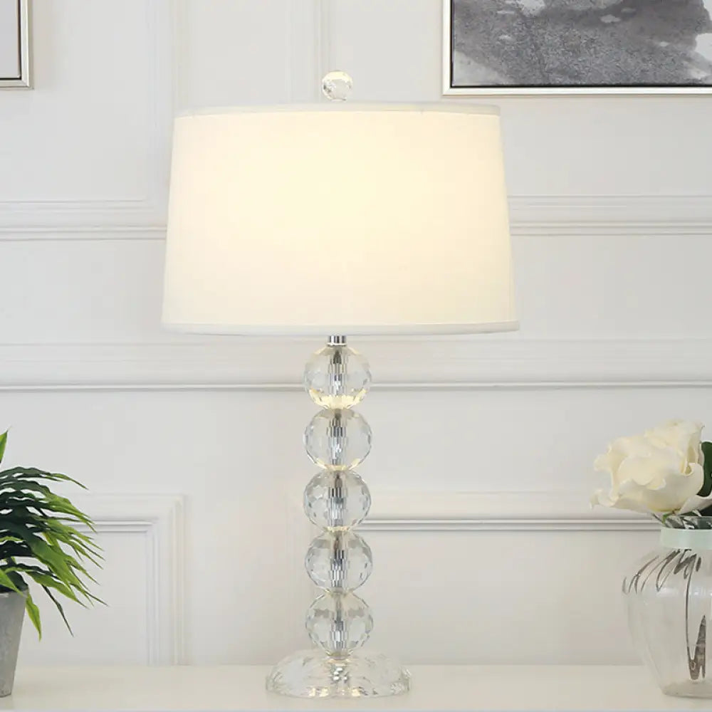 Eleonora - White Tapered Table Lamp With Fabric Shade And Crystal Orbs