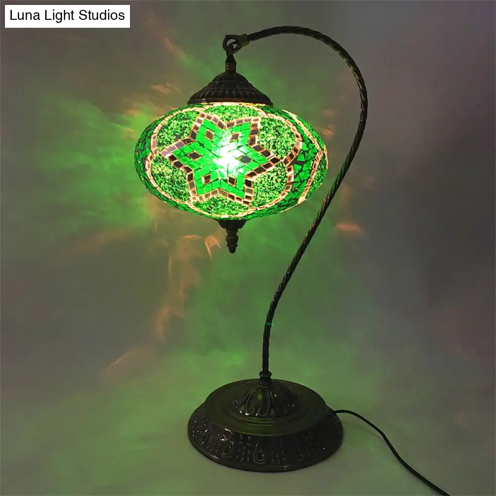 Éléonore - Stained Glass Oblong Night Light Table Lamp Single Head Curved Arm