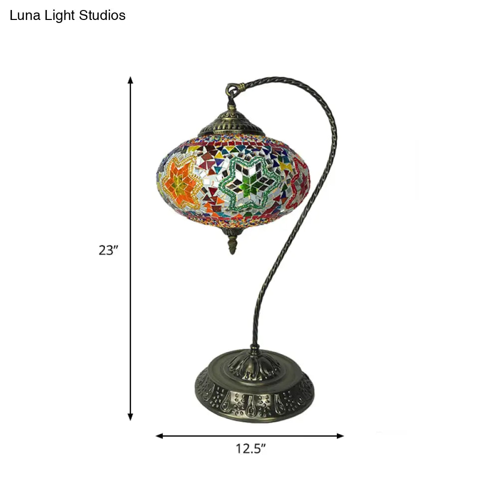 Éléonore - Stained Glass Oblong Night Light Table Lamp Single Head Curved Arm