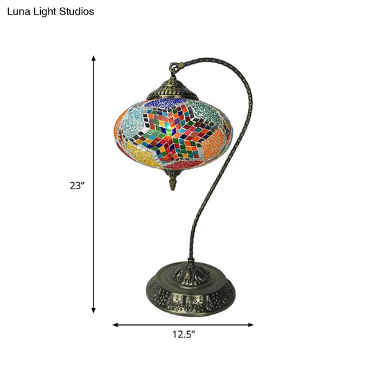 Éléonore - Stained Glass Oblong Night Light Table Lamp Single Head Curved Arm