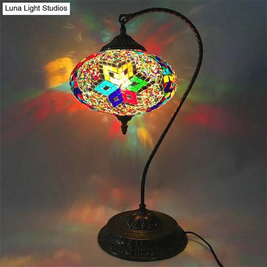 Éléonore - Stained Glass Oblong Night Light Table Lamp Single Head Curved Arm