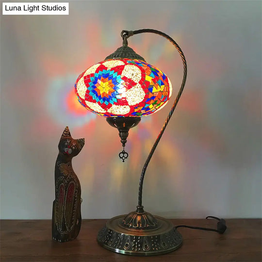 Éléonore - Stained Glass Oblong Night Light Table Lamp Single Head Curved Arm