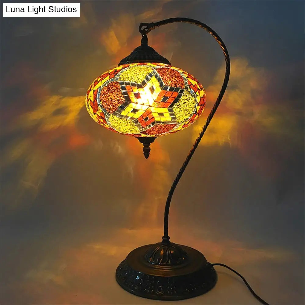 Éléonore - Stained Glass Oblong Night Light Table Lamp Single Head Curved Arm