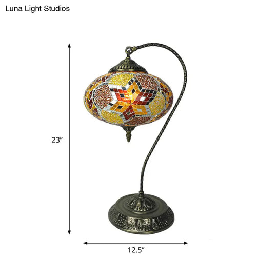 Stained Art Glass Night Light With Curved Arm In Yellow/Blue/Green