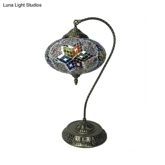 Éléonore - Stained Glass Oblong Night Light Table Lamp Single Head Curved Arm