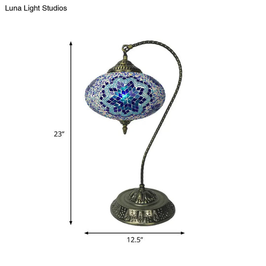 Éléonore - Stained Glass Oblong Night Light Table Lamp Single Head Curved Arm