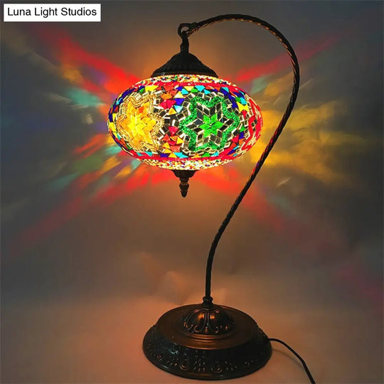 Éléonore - Stained Glass Oblong Night Light Table Lamp Single Head Curved Arm