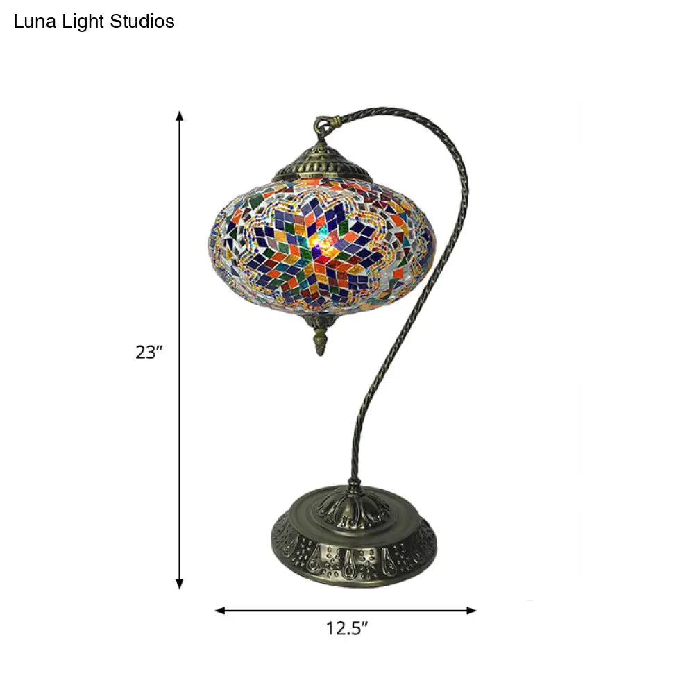 Éléonore - Stained Glass Oblong Night Light Table Lamp Single Head Curved Arm