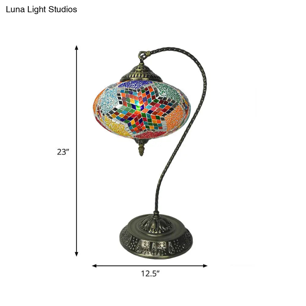 Stained Art Glass Night Light With Curved Arm In Yellow/Blue/Green