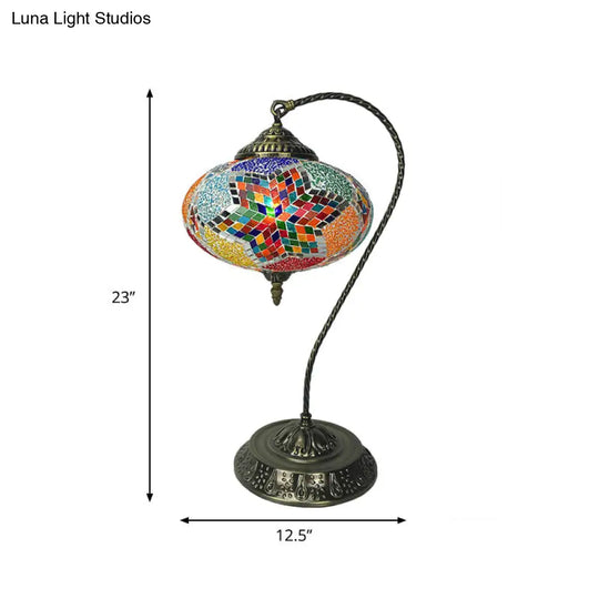 Stained Art Glass Night Light With Curved Arm In Yellow/Blue/Green