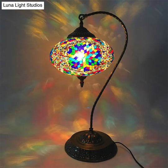 Éléonore - Stained Glass Oblong Night Light Table Lamp Single Head Curved Arm