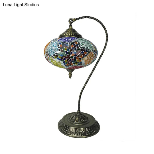 Éléonore - Stained Glass Oblong Night Light Table Lamp Single Head Curved Arm