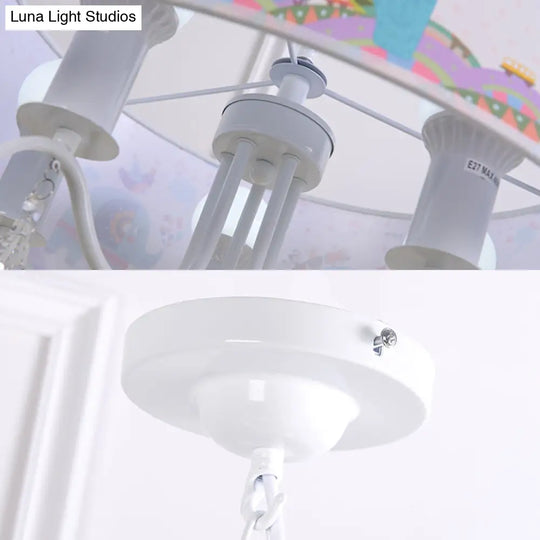 Elephant Crystal Drum Pendant Light: White 5-Light Chandelier For Kids Bedroom