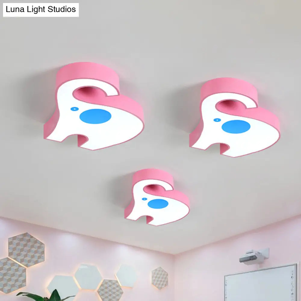 Elephant Kindergarten Led Flush Mount Lamp - Pink/Yellow Kids Ceiling Light Fixture