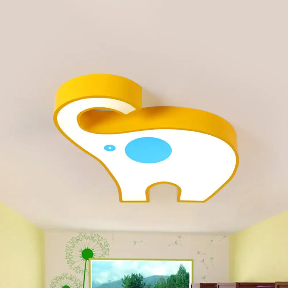 Elephant Kindergarten Led Flush Mount Lamp - Pink/Yellow Kids Ceiling Light Fixture Yellow