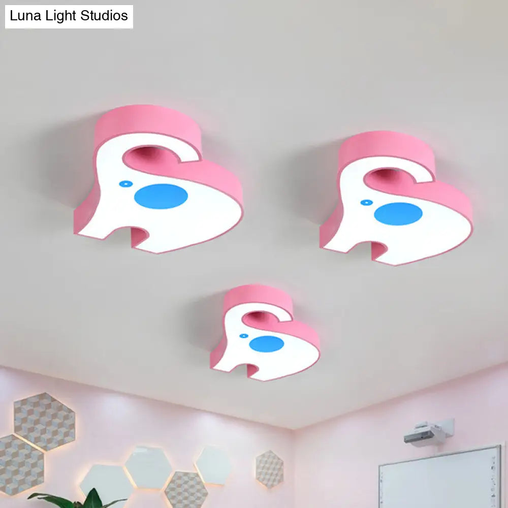 Elephant Kindergarten Led Flush Mount Lamp - Pink/Yellow Kids Ceiling Light Fixture