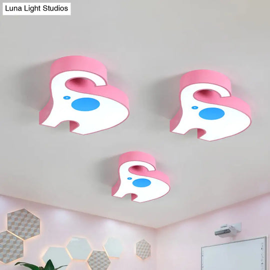 Elephant Kindergarten Led Flush Mount Lamp - Pink/Yellow Kids Ceiling Light Fixture