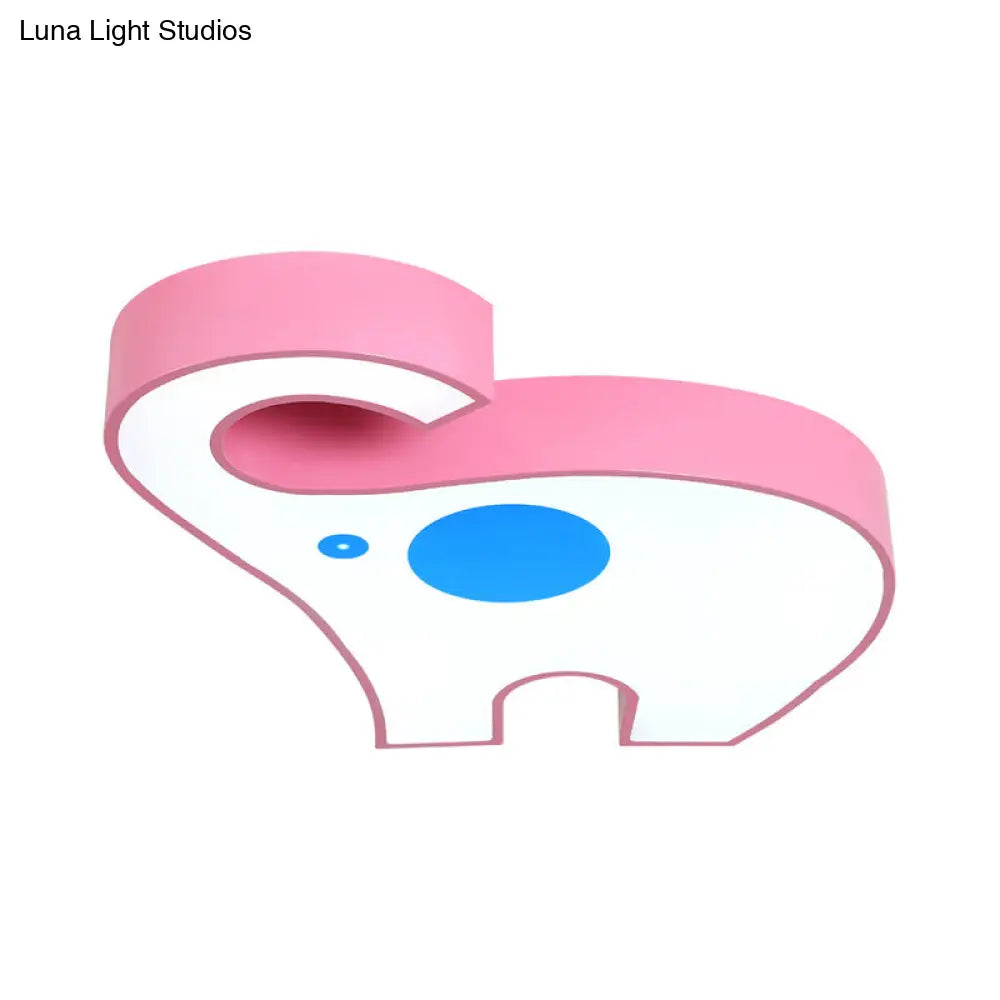 Elephant Kindergarten Led Flush Mount Lamp - Pink/Yellow Kids Ceiling Light Fixture Pink