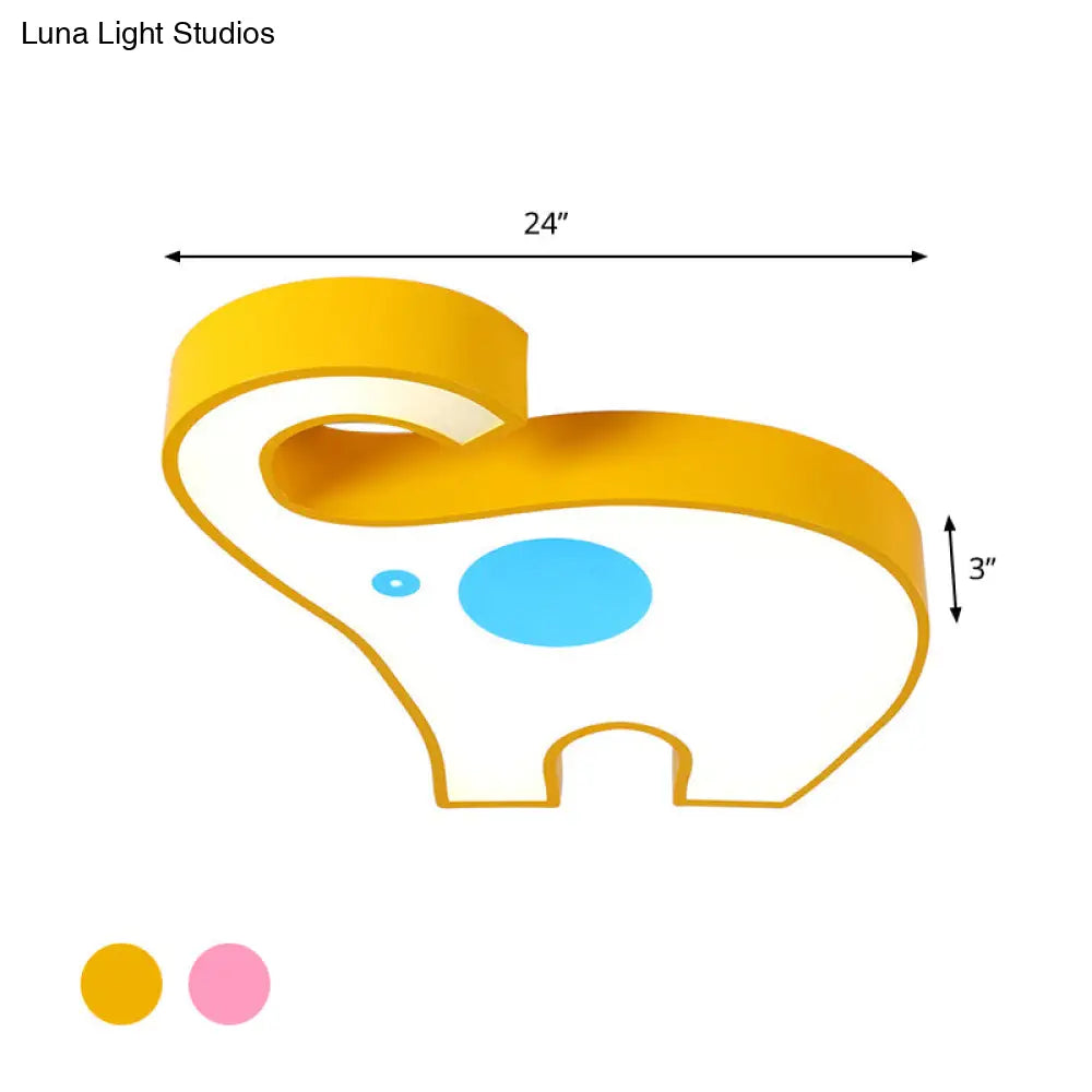 Elephant Kindergarten Led Flush Mount Lamp - Pink/Yellow Kids Ceiling Light Fixture