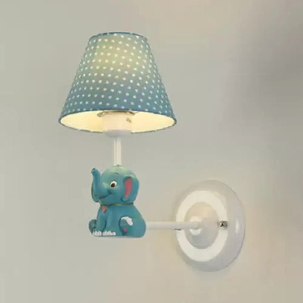 Elephant Sconce Light With Dot Fabric Shade For Kids Bedroom - Lovely And Bright Wall Blue