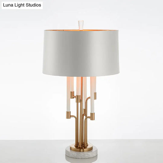 Traditional Drum Table Lamp With Inner Gold Base And Flute Crystal Deco