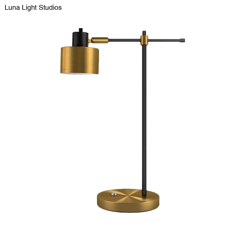 Drum Nightstand Lamp: Contemporary Metal Table Light With Right-Angle Arm For Living Room Décor