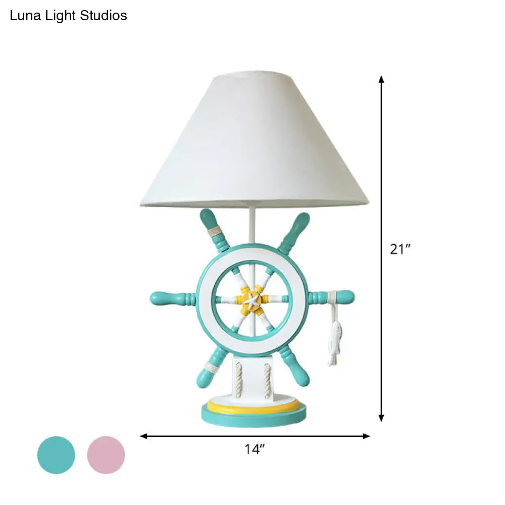 Childrens Rudder Resin Task Light Desk Lamp - Single Head Pink/Green White Fabric Shade