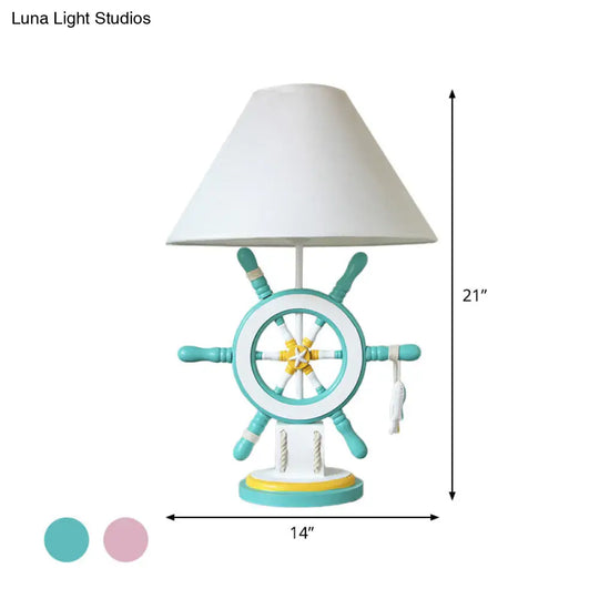 Childrens Rudder Resin Task Light Desk Lamp - Single Head Pink/Green White Fabric Shade