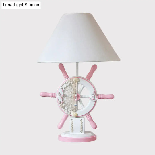 Childrens Rudder Resin Task Light Desk Lamp - Single Head Pink/Green White Fabric Shade